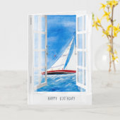 waterverf zeilboot op hoge zeeen in venster uitzic kaart (Gele Bloem)