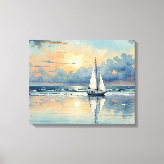 Waterverf zeilboot op oceaan schilderen canvas afdruk (Voorkant)