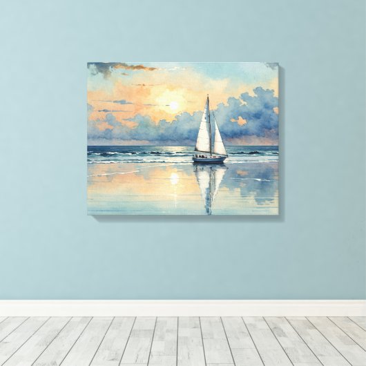 Waterverf zeilboot op oceaan schilderen canvas afdruk (Insitu (Houten vloer))