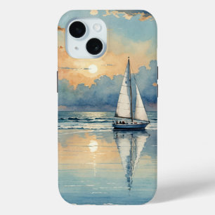 Waterverf zeilboot op oceaan schilderen iPhone 15 case