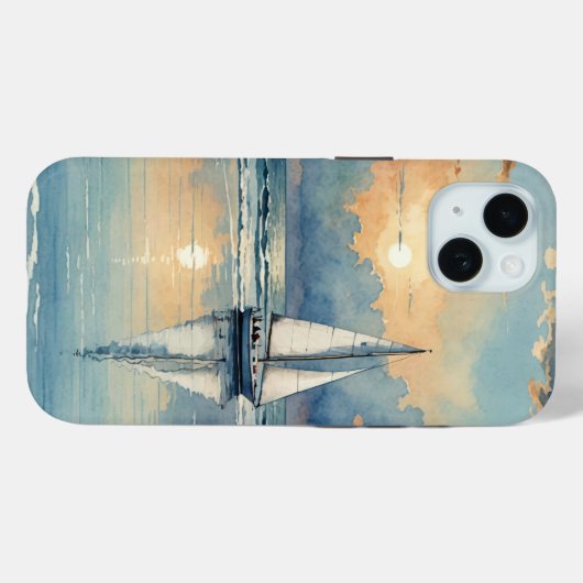 Waterverf zeilboot op oceaan schilderen Case-Mate iPhone case (Achterkant (horizontaal))