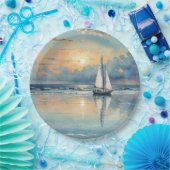 Waterverf zeilboot op oceaan schilderen papieren bordje (Feest)
