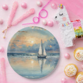 Waterverf zeilboot op oceaan schilderen papieren bordje (Feest)