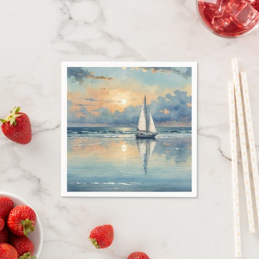 Waterverf zeilboot op oceaan schilderen servet (Insitu)