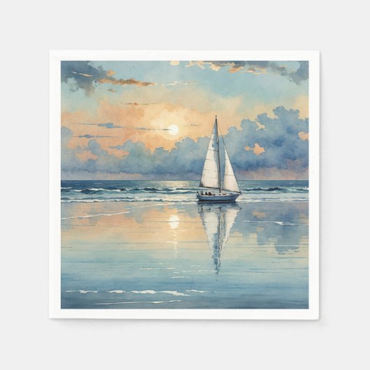 Waterverf zeilboot op oceaan schilderen servet (Voorkant)