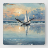 Waterverf zeilboot op oceaan schilderen vierkante klok (Voorkant)