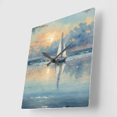 Waterverf zeilboot op oceaan schilderen vierkante klok (Hoek)