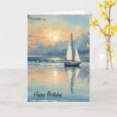 Waterverf zeilboot op oceaan Verjaardag Kaart (Gele Bloem)