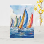 Waterverf zeilboot race met spinnakers kaart (Gele Bloem)