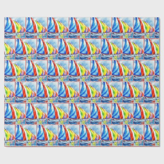Waterverf zeilboot regatta cadeaupapier (Vlak)
