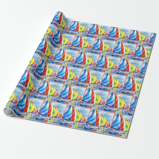Waterverf zeilboot regatta cadeaupapier (Uitgerold)