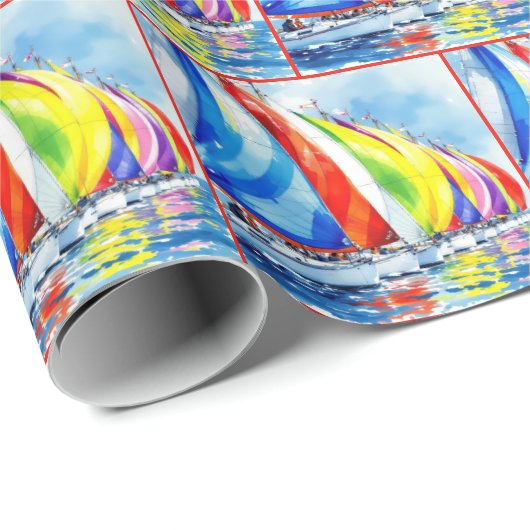 Waterverf zeilboot regatta cadeaupapier (Rol Hoek)