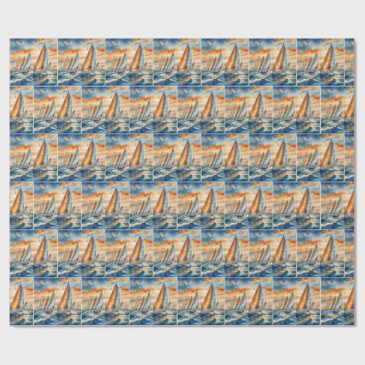 Waterverf zeilboot regatta cadeaupapier (Vlak)