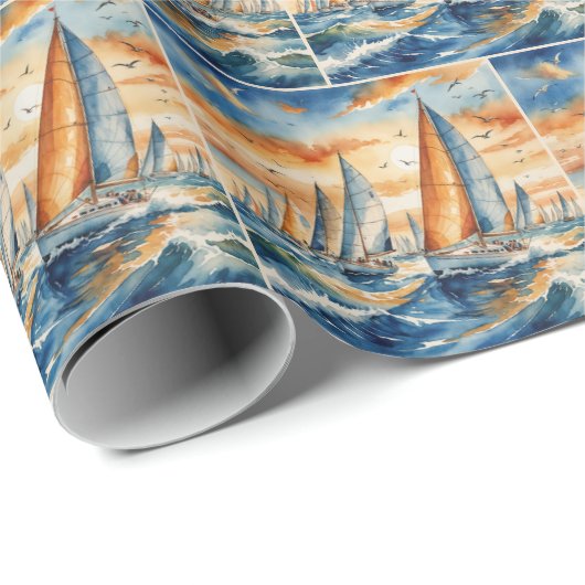 Waterverf zeilboot regatta cadeaupapier (Rol Hoek)