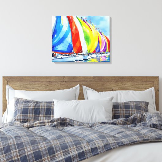 Waterverf zeilboot regatta canvas afdruk (Insitu (Slaapkamer))