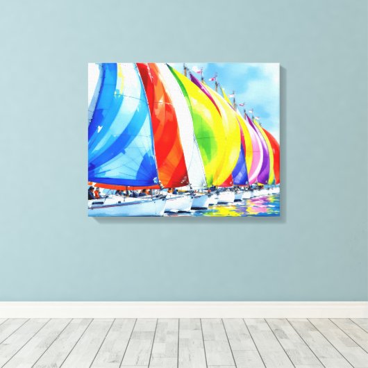 Waterverf zeilboot regatta canvas afdruk (Insitu (Houten vloer))