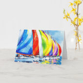 Waterverf zeilboot Regatta denkt aan jou Kaart (Gele Bloem)