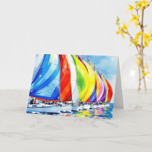 Waterverf zeilboot Regatta denkt aan jou Kaart (Gele Bloem)