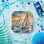 Waterverf zeilboot regatta papieren bordje (Feest)