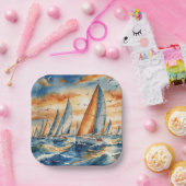 Waterverf zeilboot regatta papieren bordje (Feest)