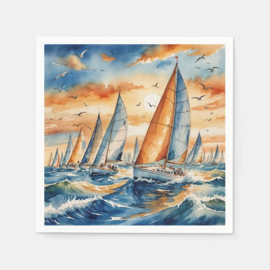 Waterverf zeilboot regatta servet (Voorkant)