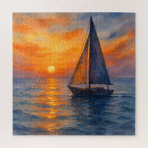 Waterverf zeilboot Serene Ocean Sunset Nautical Legpuzzel