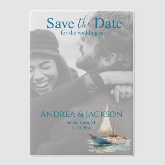 Waterverf Zeilboot Sla datum op Vellum Uitnodigingen (Voorkant)