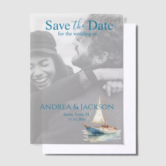 Waterverf Zeilboot Sla datum op Vellum Uitnodigingen (Offset)