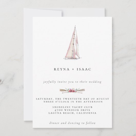 Waterverf Zeilboot Zeevaart Huwelijksuitnodiging Aankondiging (Voorkant)