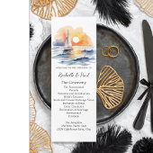 Waterverf zeilboot zonsondergang zeegezicht bruilo