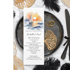 Waterverf zeilboot zonsondergang zeegezicht bruilo