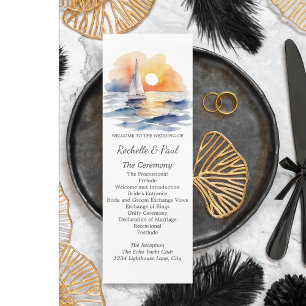 Waterverf zeilboot zonsondergang zeegezicht bruilo