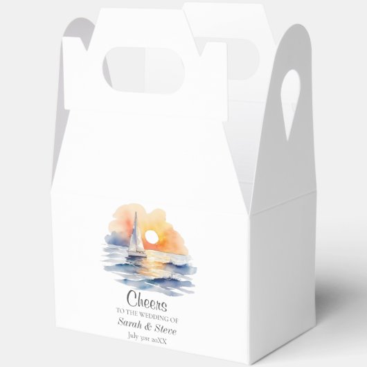 Waterverf zeilboot zonsondergang zeegezicht bruilo bedankdoosjes (Open)