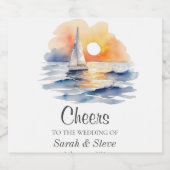 Waterverf zeilboot zonsondergang zeegezicht bruilo bier etiket (Enkel label)