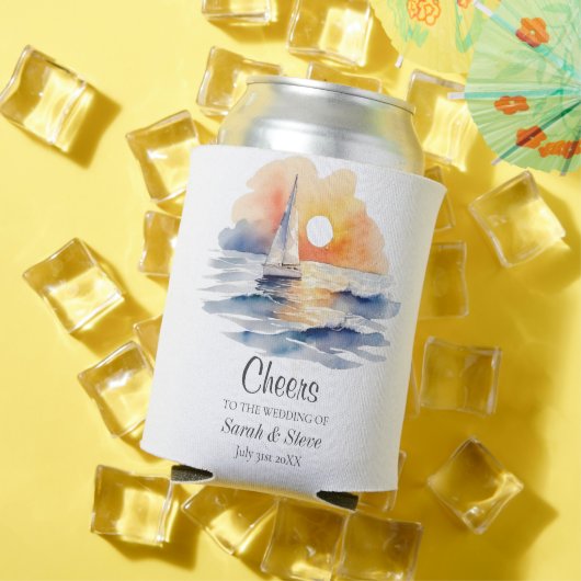 Waterverf zeilboot zonsondergang zeegezicht bruilo blikjeskoeler (Insitu Zomer)