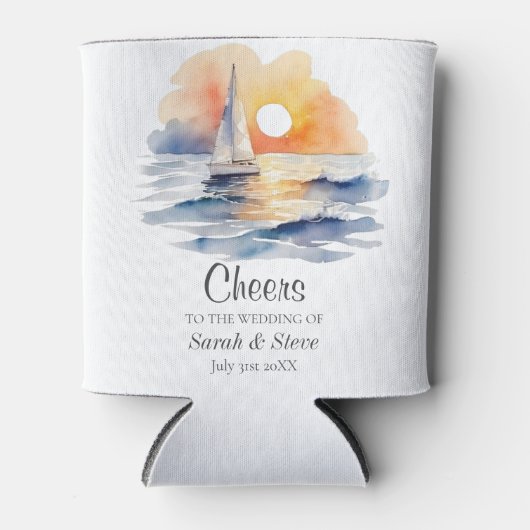 Waterverf zeilboot zonsondergang zeegezicht bruilo blikjeskoeler (Voorkant)