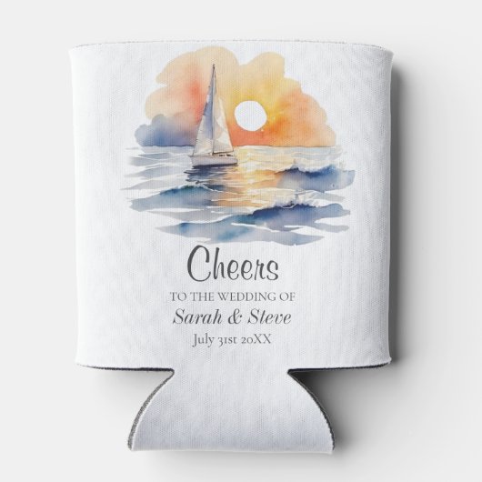 Waterverf zeilboot zonsondergang zeegezicht bruilo blikjeskoeler (Achterkant)