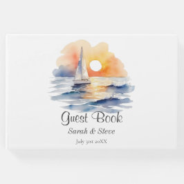 Waterverf zeilboot zonsondergang zeegezicht bruilo gastenboek