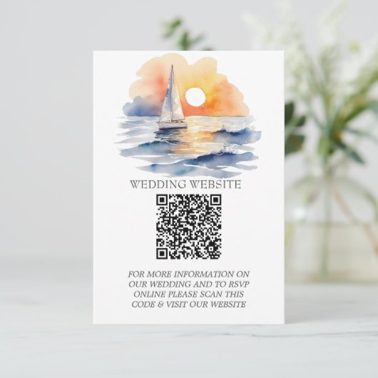 Waterverf zeilboot zonsondergang zeegezicht bruilo informatiekaartje (Staand voorkant)