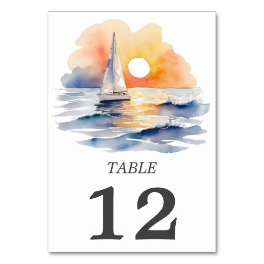 Waterverf zeilboot zonsondergang zeegezicht bruilo kaart (Achterkant)