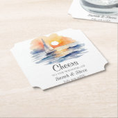 Waterverf zeilboot zonsondergang zeegezicht bruilo kartonnen onderzetters (Gekanteld)