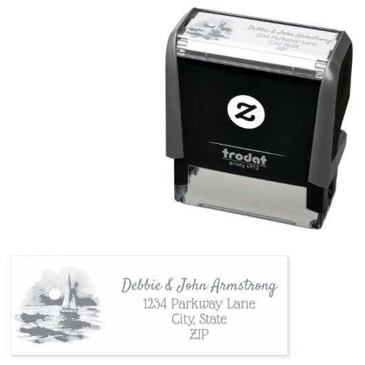 Waterverf zeilboot zonsondergang zeegezicht bruilo zelfinktende stempel (In situ)