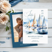 Waterverf zeilboten en foto kustbruiloft save the date