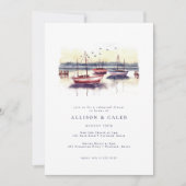 Waterverf Zeilboten Harbor Ocean Rehearsal Dinner Kaart (Voorkant)