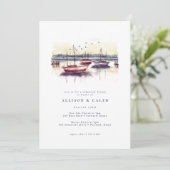 Waterverf Zeilboten Harbor Ocean Rehearsal Dinner Kaart (Staand voorkant)