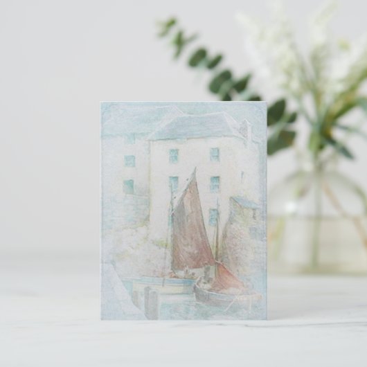  Waterverf Zeilboten in de haven Briefkaart (Staand voorkant)