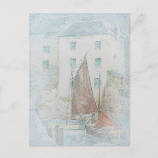  Waterverf Zeilboten in de haven Briefkaart (Voorkant)