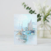  Waterverf Zeilboten in de haven Briefkaart (Staand voorkant)