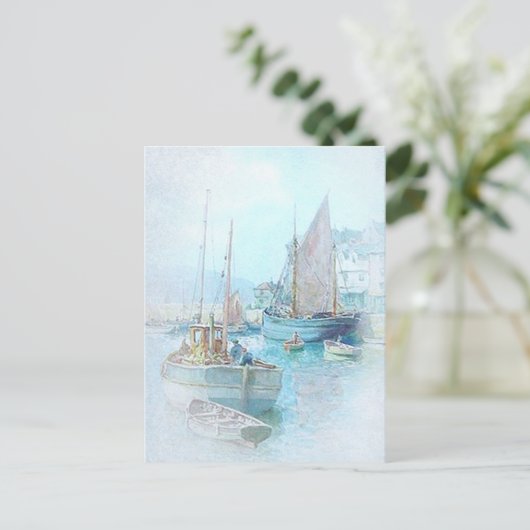  Waterverf Zeilboten in de haven Briefkaart (Staand voorkant)