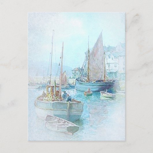 Waterverf Zeilboten in de haven Briefkaart (Voorkant)